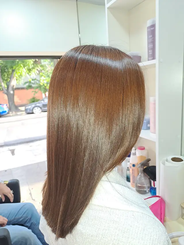 Cabello lacio con brillo, acabado liso
