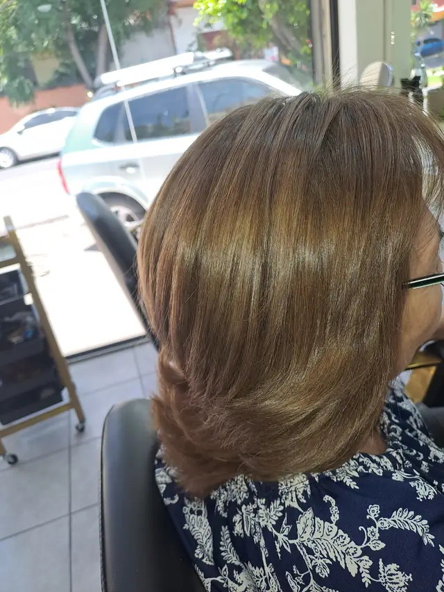 Cabello castaño claro con brillo